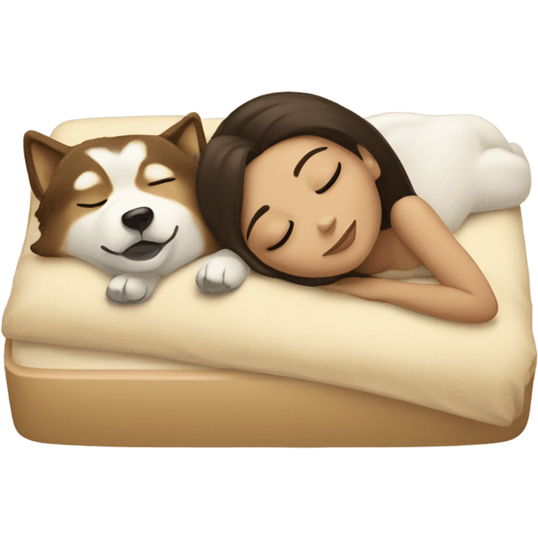 brunette Sleeping beauty girl with golden beige Husky emoji