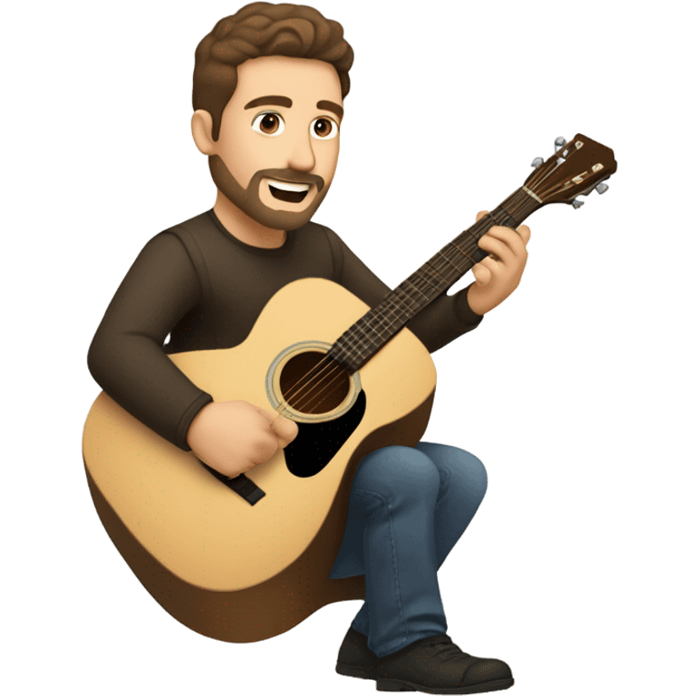 Caucasian man with brown hair and goatee playing acoustic guitar emoji