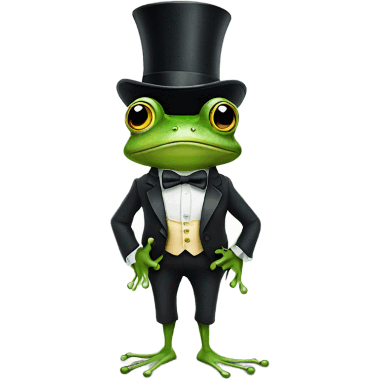 Frog wearing a top hat and bow tie standing on two legs emoji