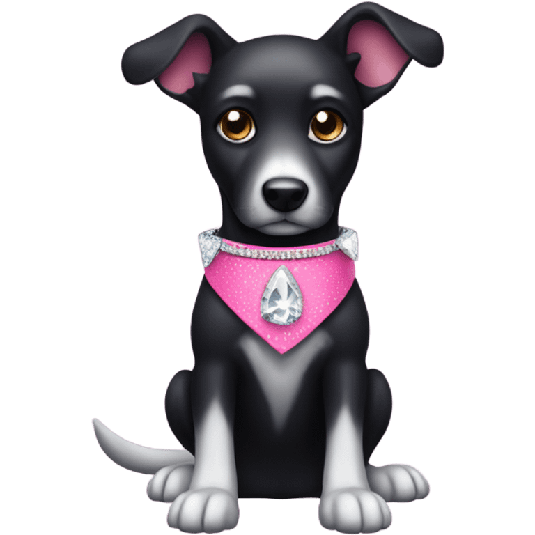 Black dog with a pink collar with diamonds on and pointy ears, make sure the dog has some white on its chest  emoji