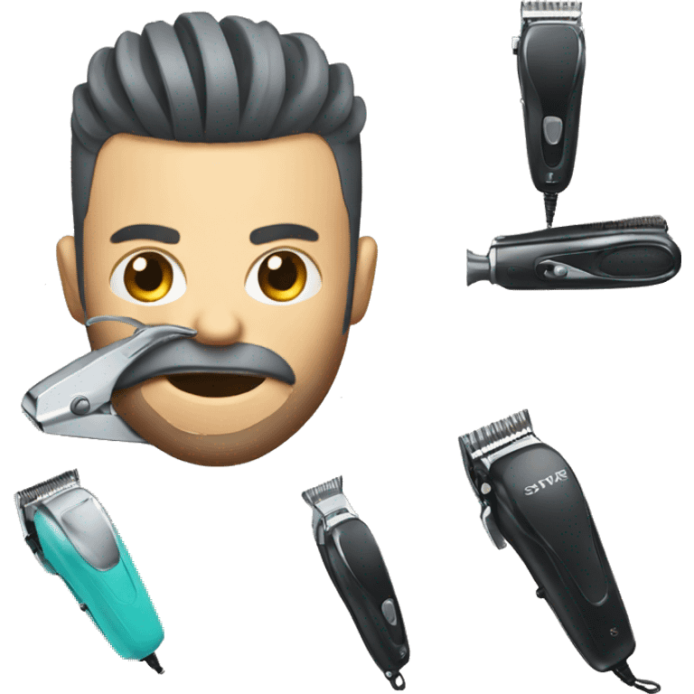 hair clipper with aggressive face emoji