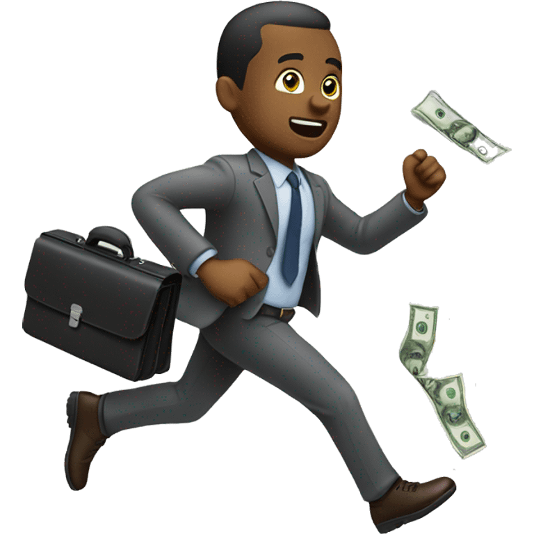 black man running with a briefcase that as money flying out emoji