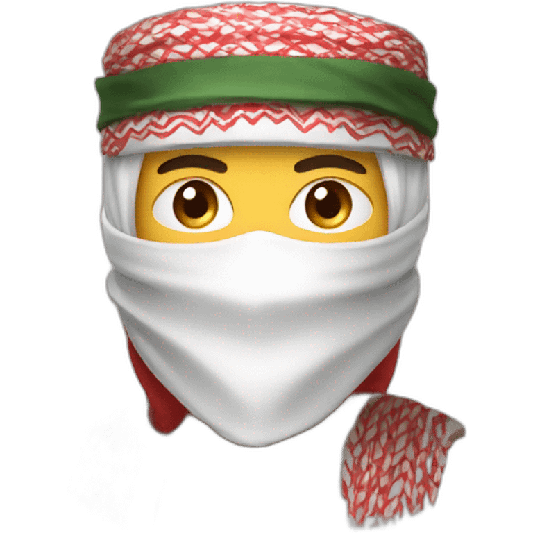 man masked using the red and white the Saudi Arabic shemagh and wearing military clothing emoji