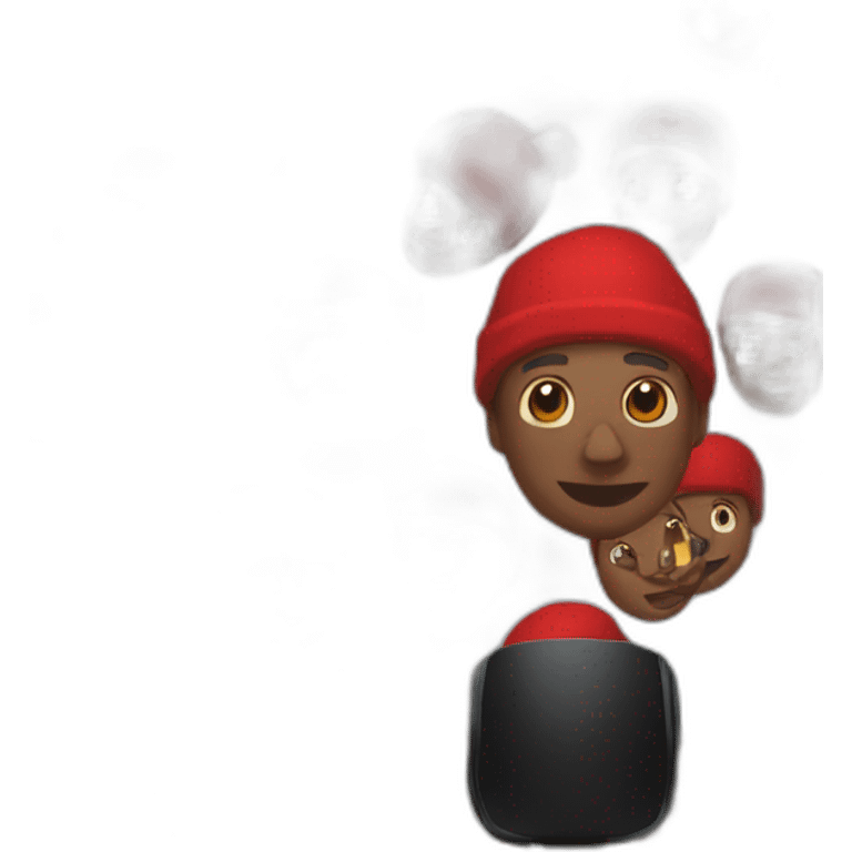 black man in red beanie holding reporter mic emoji