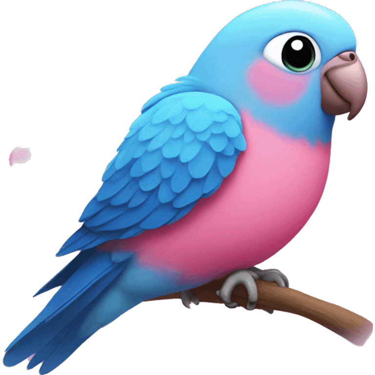 Blue lovebird with pink hearts emoji