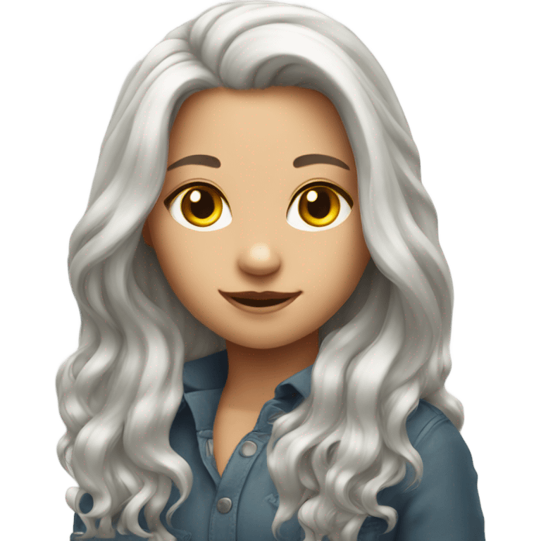 girl kitten with pretty long silver hair emoji