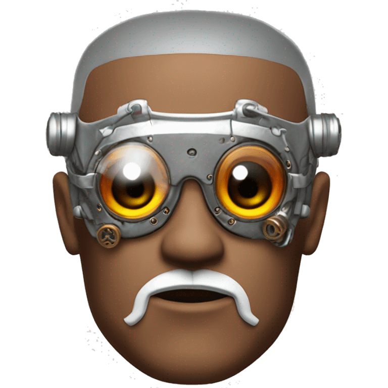 Red skin male cyborg head with white goatee and white steampunk goggles emoji