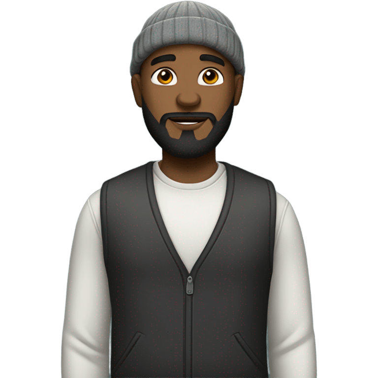 Black bald man with a beard and beanie full body emoji