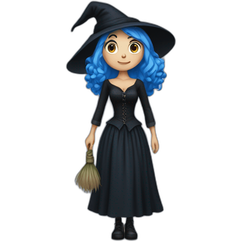 Blue-haired witch in black full skirt emoji