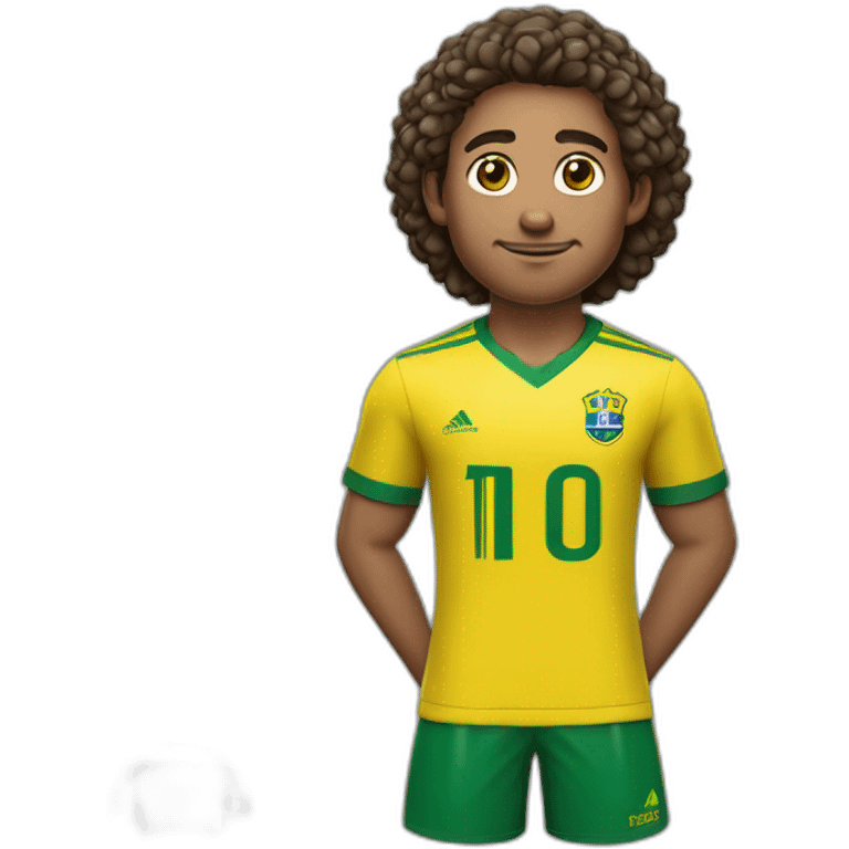 Chico con cabello corto rizado amarillo y color de piel Moreno con camisa número 10 de fútbol brasileño  emoji