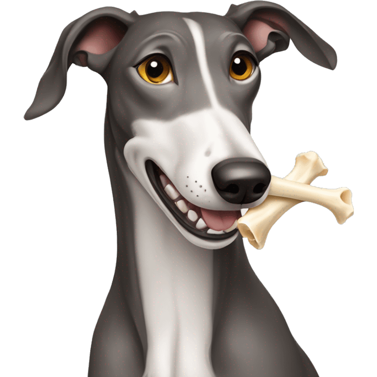 dog breed Russian greyhound holds a bone in its teeth emoji