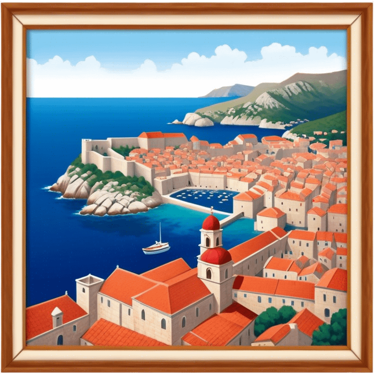 Dubrovnik – Cinematic Realistic Dubrovnik, depicted as a stunning coastal city with red-tiled roofs and ancient stone walls, set against the deep blue Adriatic Sea under warm Mediterranean light, rendered with rich textures that capture its enchanting beauty. emoji