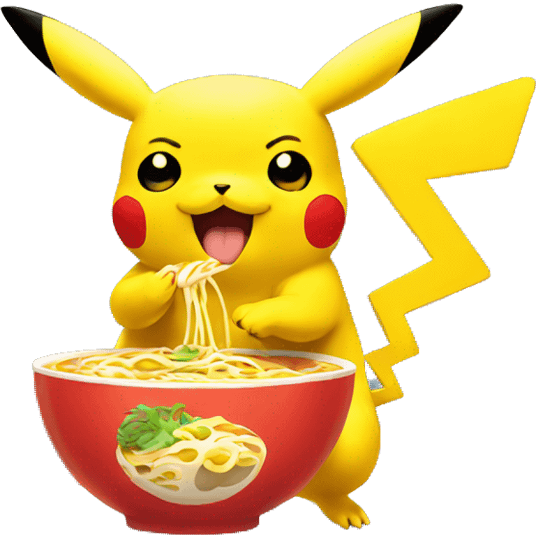 pikachu eating ramen emoji