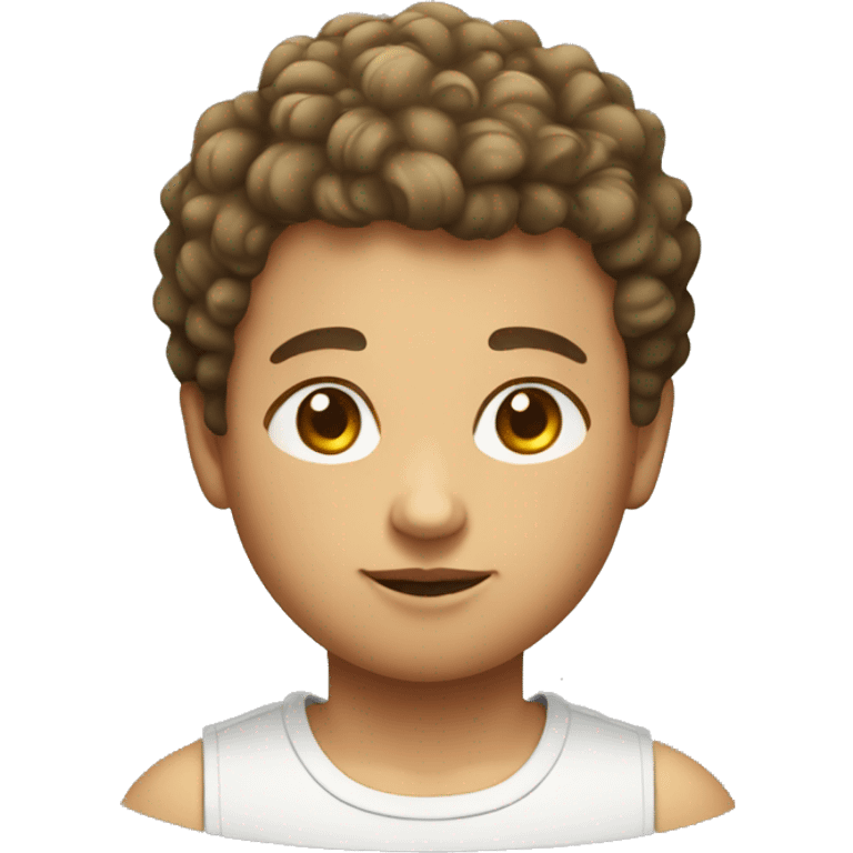 young boy with short curly hair with an egg shaped head chubby emoji