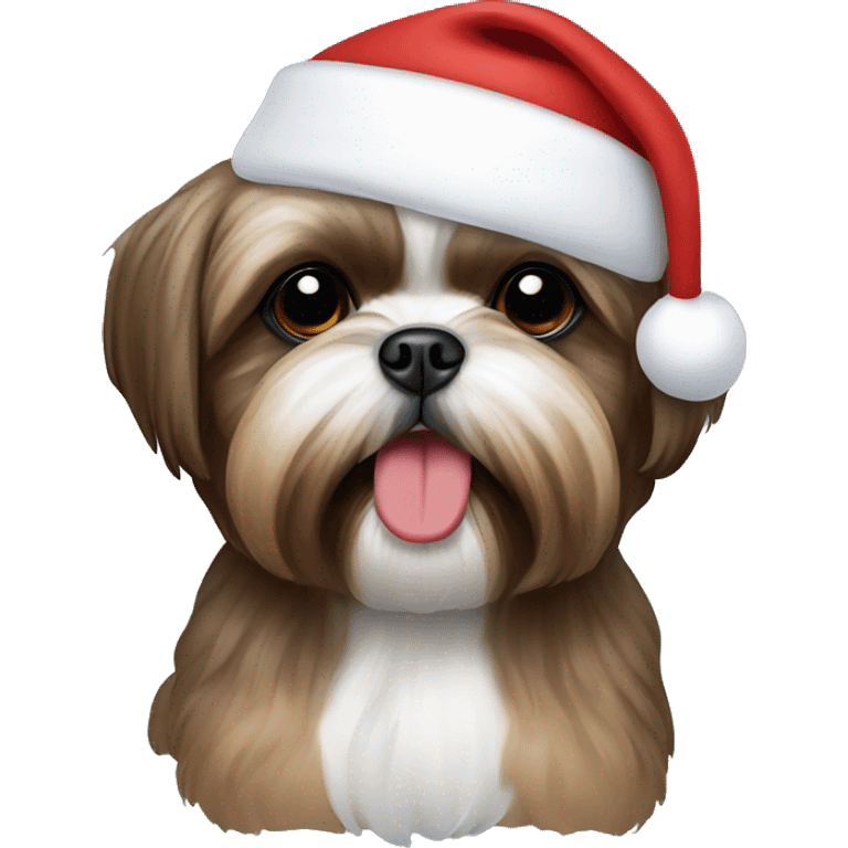 Brown shih tzu with a Santa hat emoji