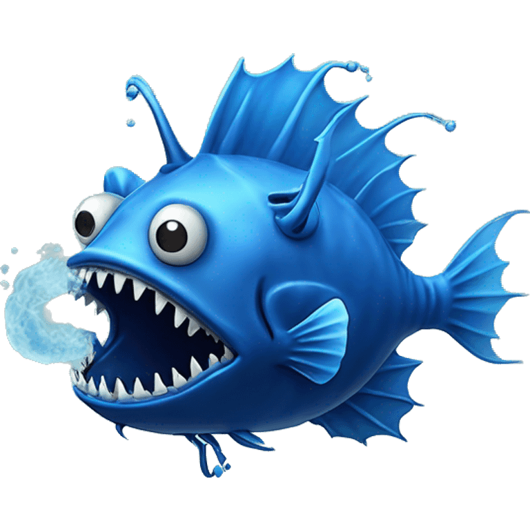 A blue angler fish with no lure and having blue smoke surrounding it ￼ emoji