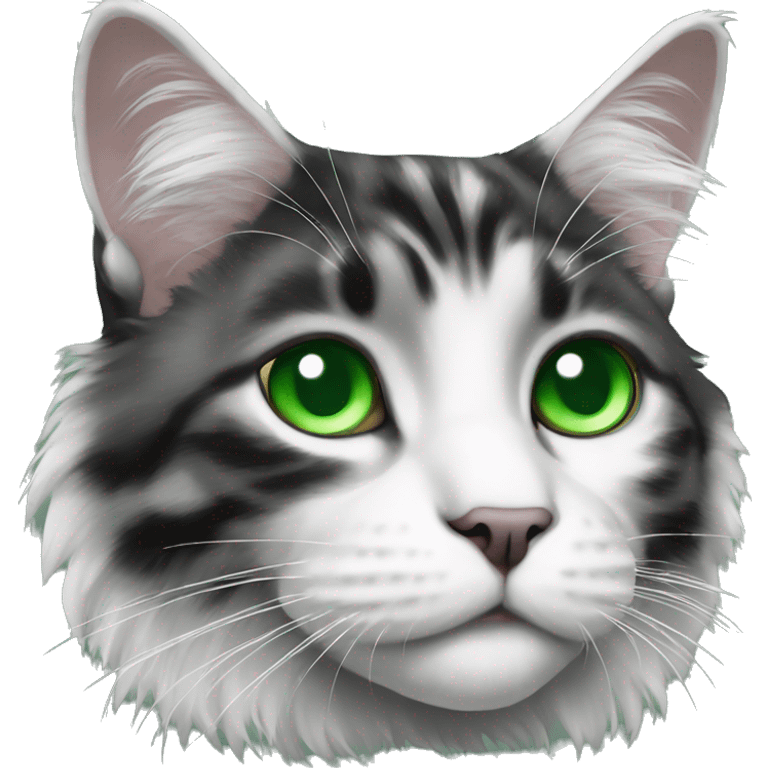 Black and white sad maincoon cat green eyes emoji