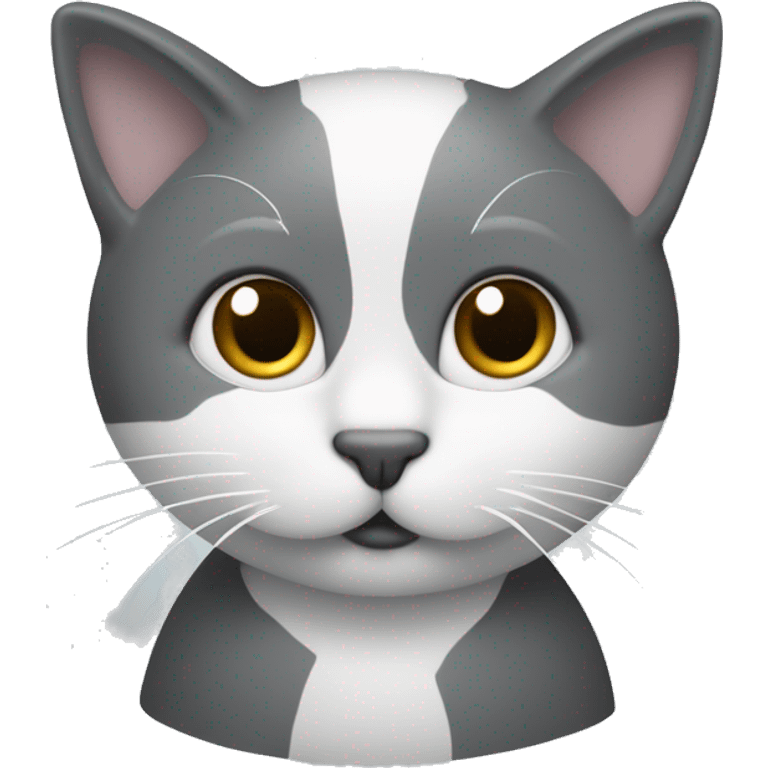 Chat gris foncé avec museau blanc, cou blanc, début des pâtes blanches  emoji