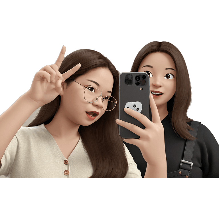 brown haired girls taking selfie emoji