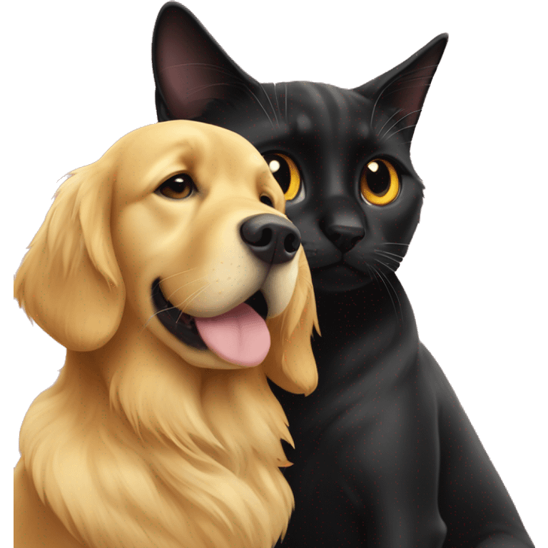 Golden retriever and black cat in love emoji