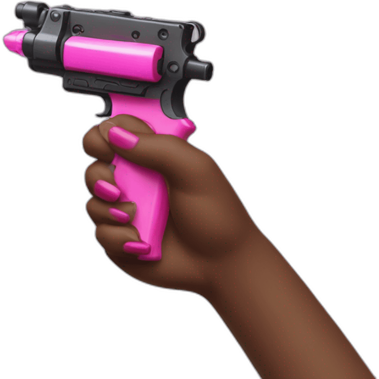 brown hand with pink nails holding large scary dark water gun emoji