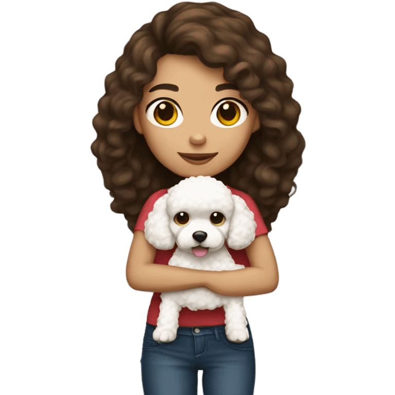 Brown hair Mexican girl holding a white poodle emoji