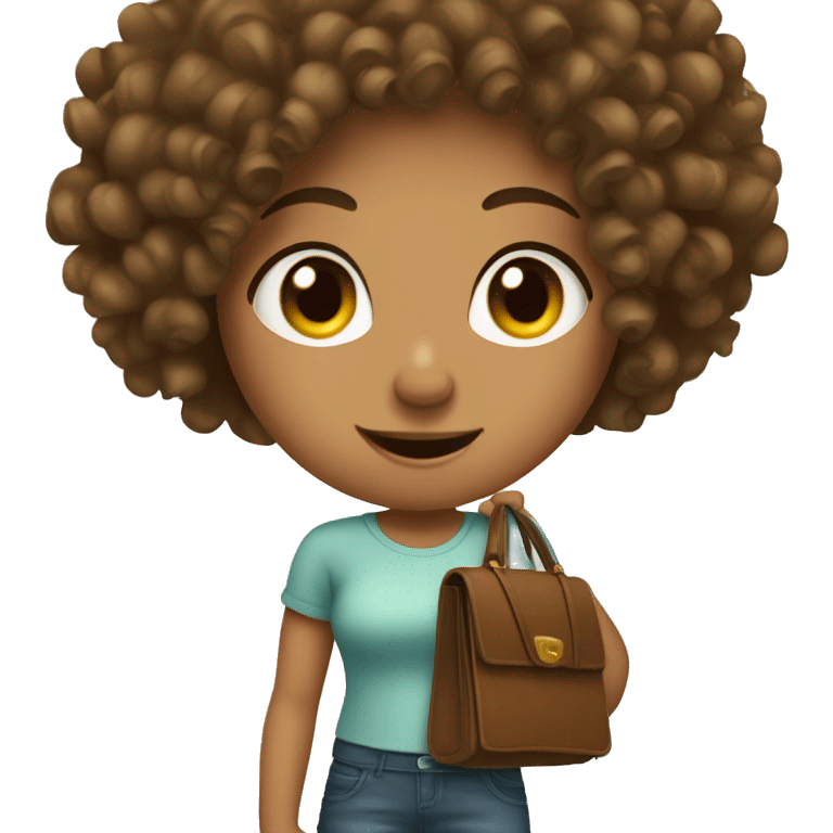 curly hair tan girl holding a purse emoji