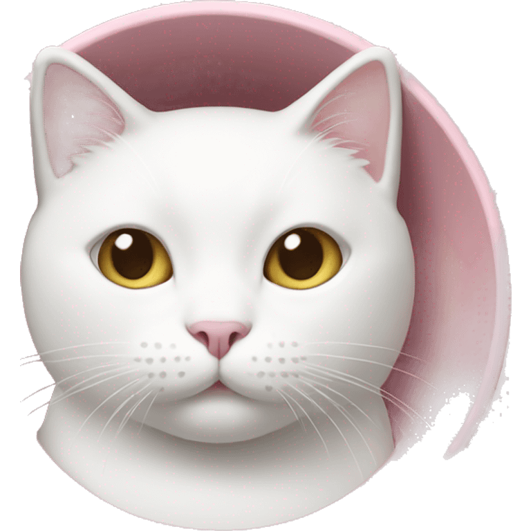 white cat with a light pink bowl emoji