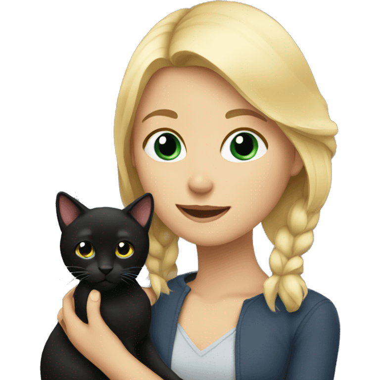 blonde girl holding black cat emoji