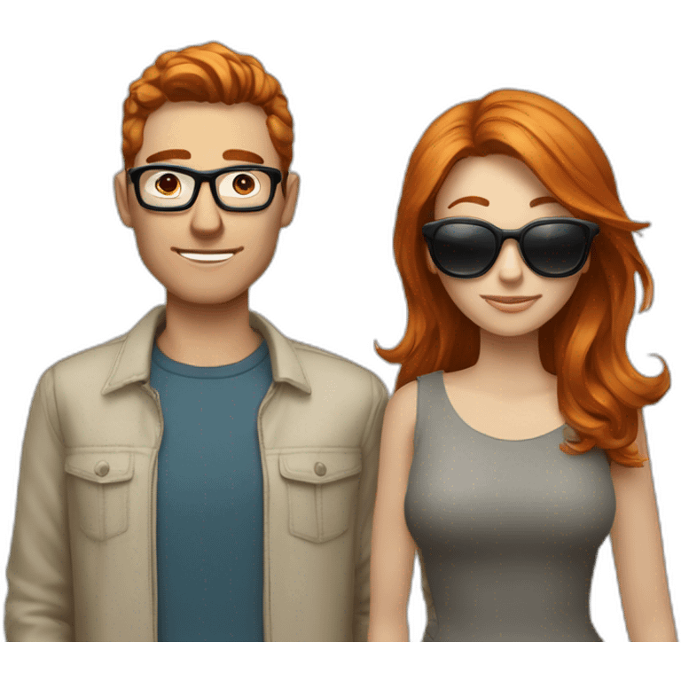 Coupe homme avec des lunettes et une femme rousse emoji