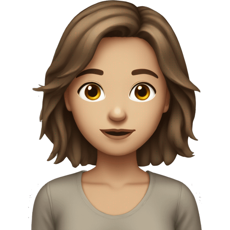 girl layered medium length brown hair short thin brown eyes emoji