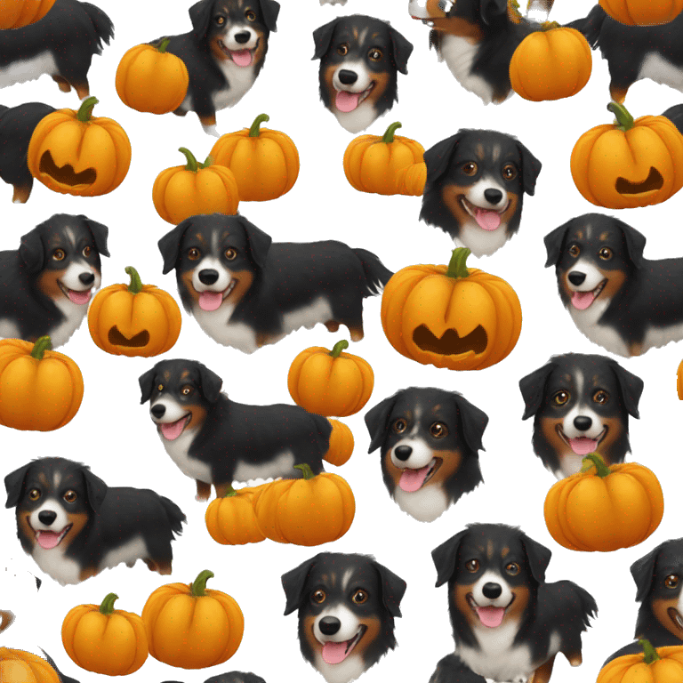 Small black australian shepherd dog in a pumpkin emoji