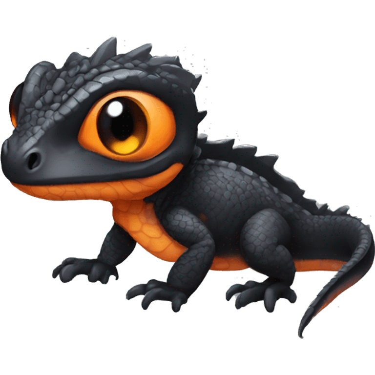 Black Shiny Lizard-Reptile-Raptor-Fakémon with Orange belly Full Body emoji