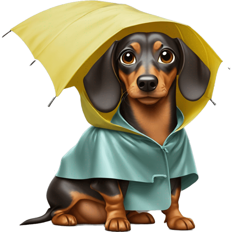 Weiner dog with raincoat emoji