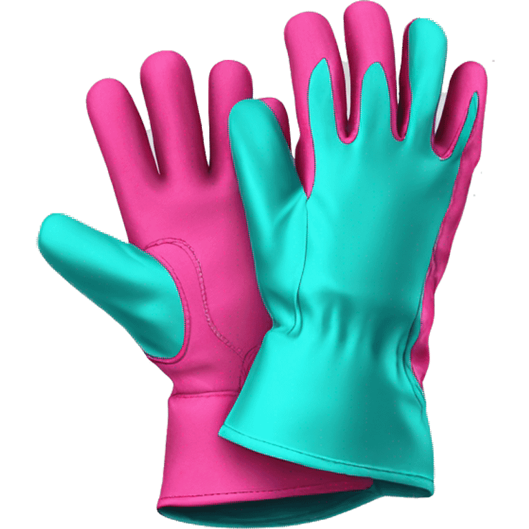 Realistic metallic hot pink and turquoise work gloves isolated.  emoji