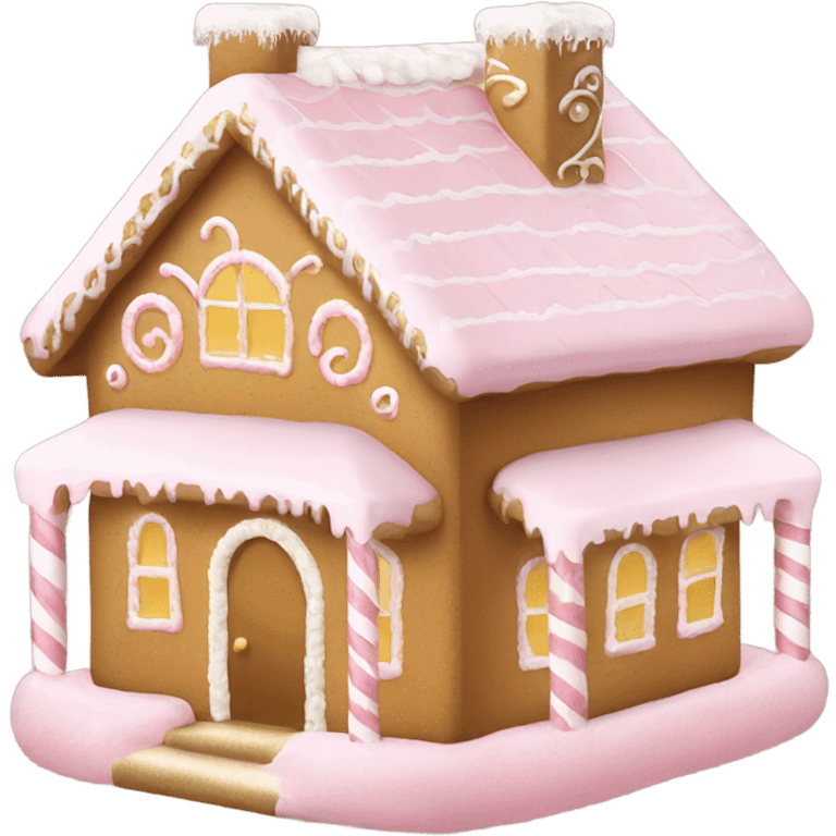 light pink and gold and white gingerbread house emoji