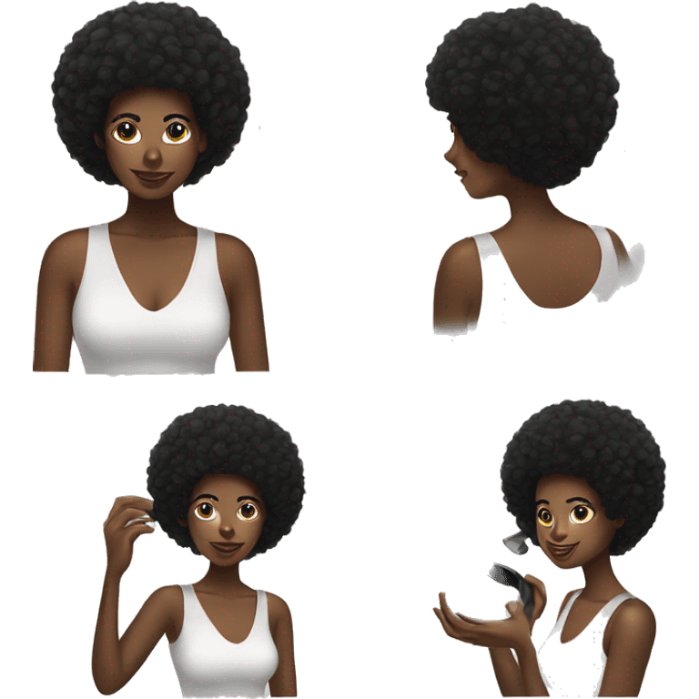 a woman with a black afro putting skincare on emoji