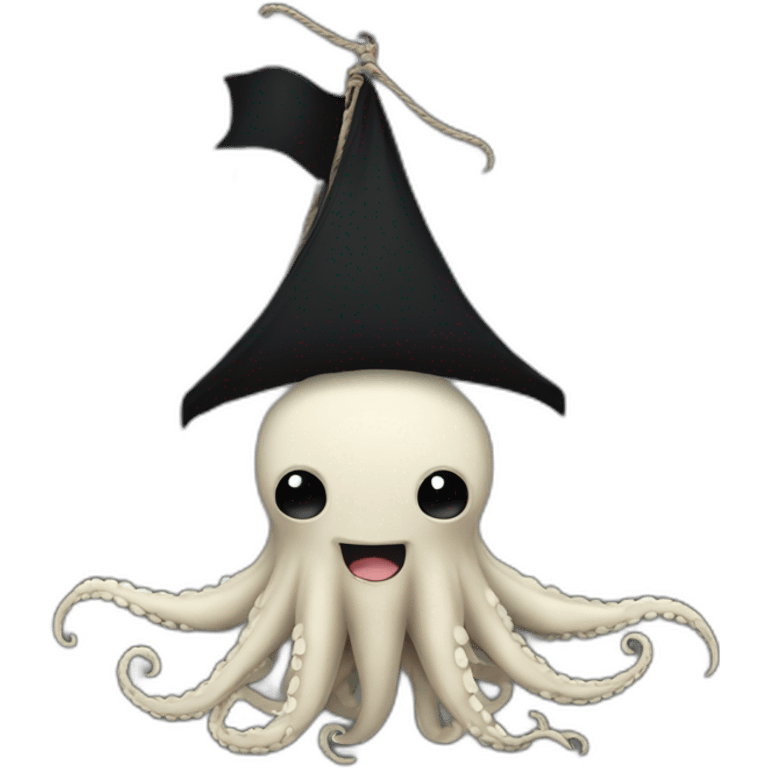 cute kraken hanging a black flag emoji