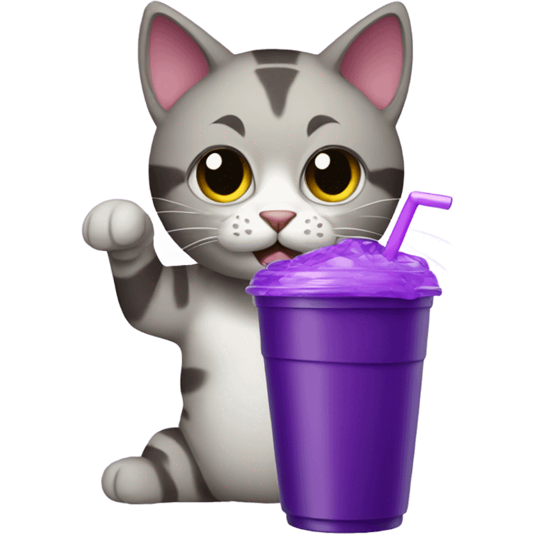 Cat holding styrofoam cup with purple juice emoji