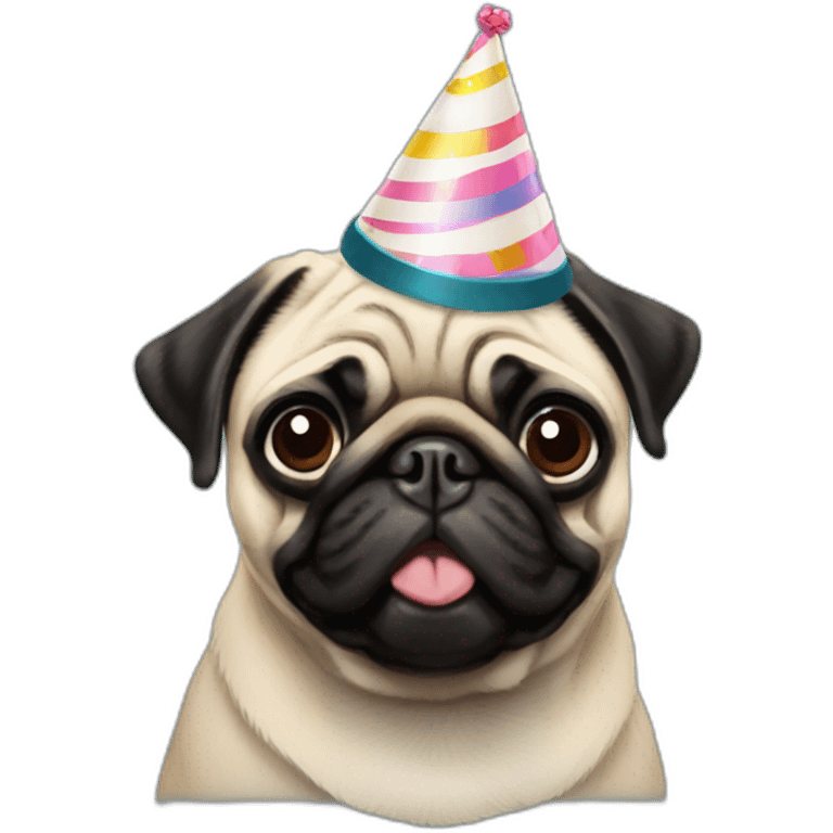 pug and black pug wearing birthday hat emoji