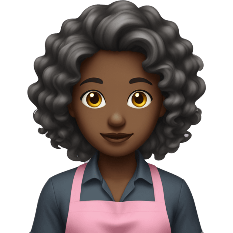 A black girl with very long wavy hair in pink apron emoji