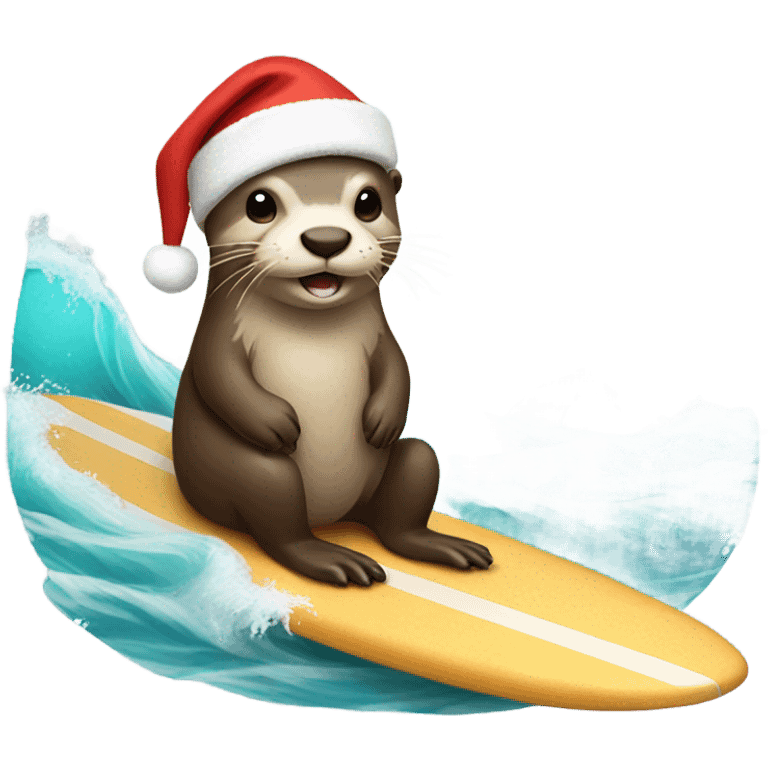 A otter wearing a Santa hat on a surf board emoji