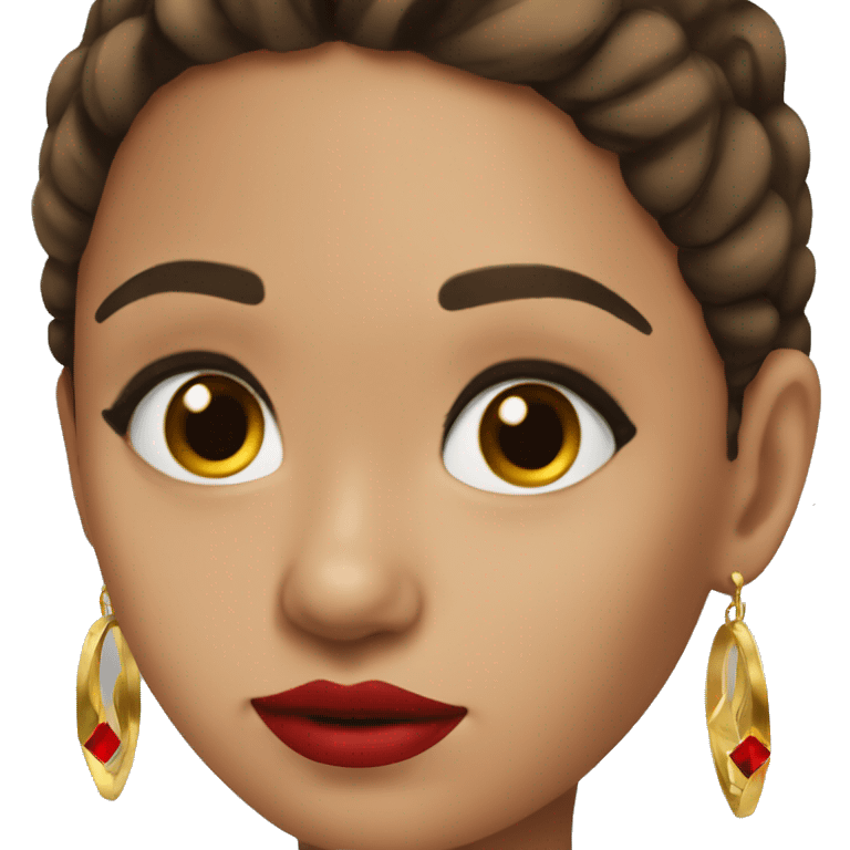 Mexican girl with brown straight hair hoop gold earrings and winged eyeliner with red lipstick  emoji