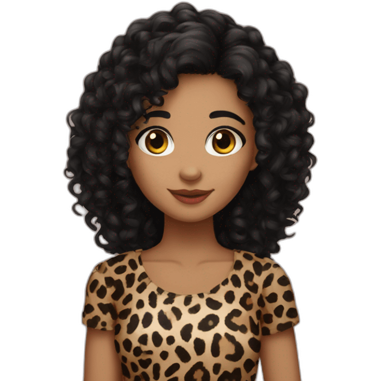 European curly longblackhair girl in leopard emoji