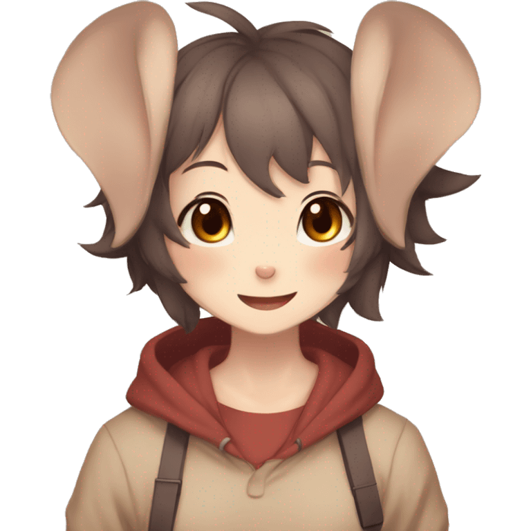 Cute, Anthro, Sona, Dark-Brown, Normal-type-Ground-type Tan-Rabbit-Fakémon with Dark-Red eyes, beige ears, beige belly, beige paws, beige feet, beige freckles, full body emoji