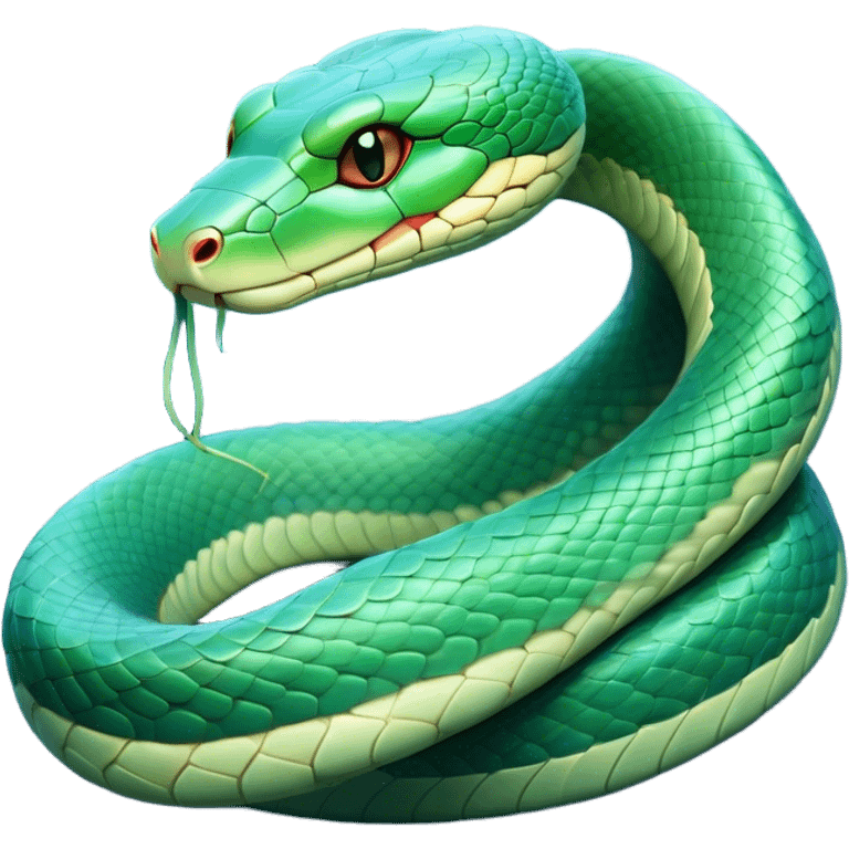 Cinematic Noble Chinese Water Snake Portrait Emoji, Poised and graceful, with a slender, sinuous build and a sleek, iridescent coat of muted greens and blues, deep-set soulful eyes, Simplified yet sharp and sophisticated features, highly detailed, glowing with a soft, dignified aquatic glow, high shine, intelligent and fluid, stylized with an air of waterborne elegance, focused and attentive, soft glowing outline, capturing the essence of a watchful and confident water snake that feels as though it could glide out of the screen with effortless authority! emoji