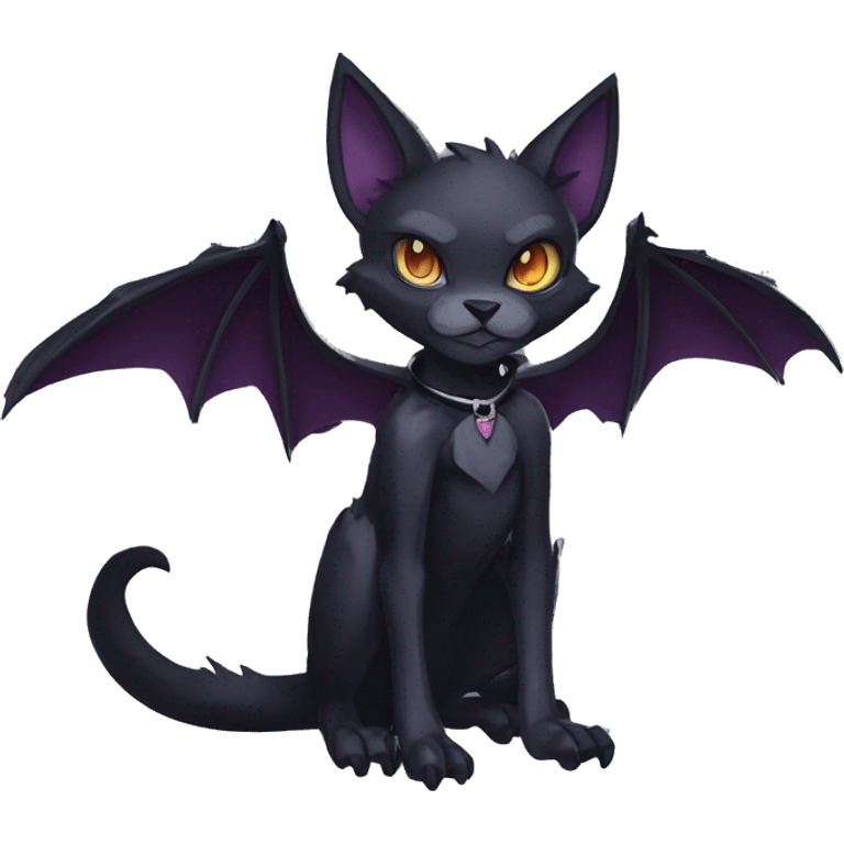  cool edgy anthro dark-shadow-themed animal vampiric bat-cat-hybrid Fakemon  with a collar full body emoji