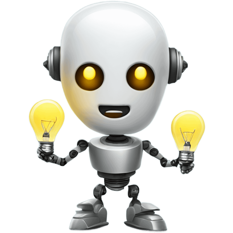 robot holds a light bulb emoji