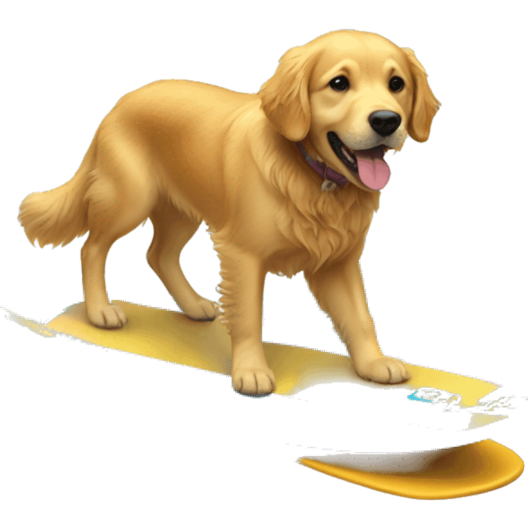 Golden retriever riding a surf board emoji