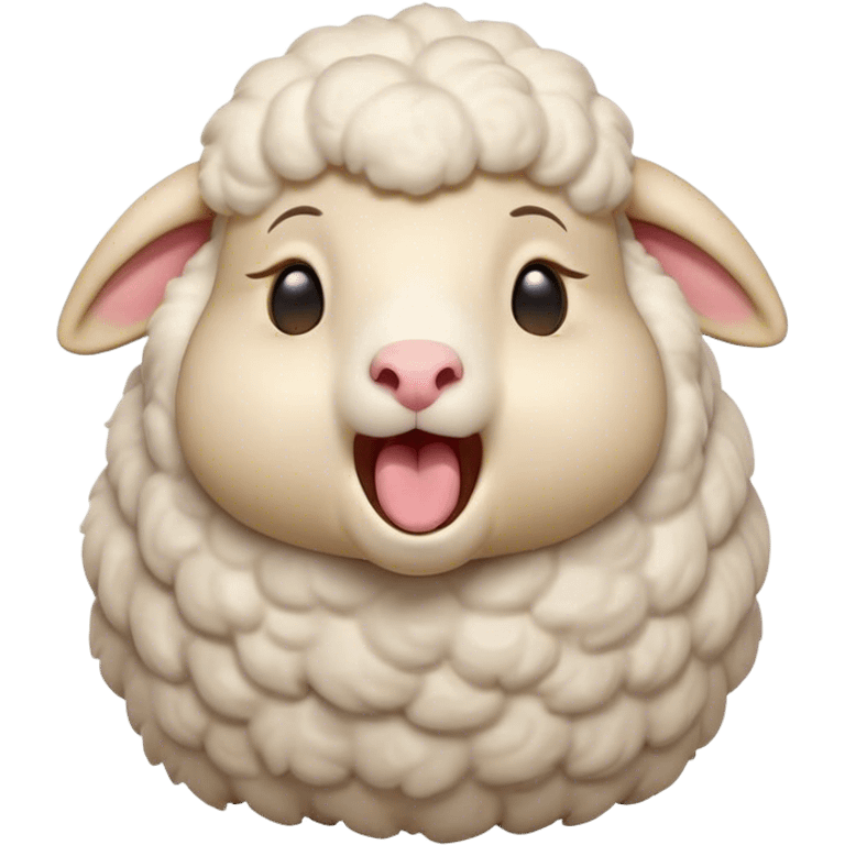 Cinematic Cute Yawning Sheep Portrait Emoji, Head tilted slightly with a dramatic, wide-open yawn, showcasing a soft, downy white fleece with gently drooping ears, round gentle eyes barely open in drowsy contentment, Simplified yet irresistibly adorable features, highly detailed, glowing with a soft, cozy glow, high shine, relaxed yet expressive, stylized with a touch of whimsical charm, bright and endearing, soft glowing outline, capturing the essence of a sleepy yet affectionate sheep, so drowsy it feels like it could stretch out of the screen and curl up for a nap! emoji